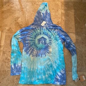 Long sleeved hooded tie dye tee shirt